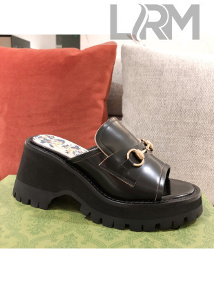 Gucci Leather Mid-heel Slide Sandal with Horsebit Black 2021 06
