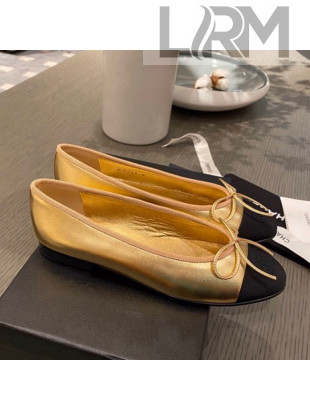 Chanel Leather & Grosgrain Ballerinas Gold/Black 2021 112286