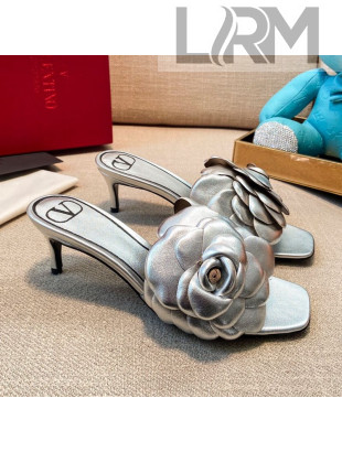 Valentino Atelier Shoe 03 Rose Edition Kidskin Heel Slide Sandal 55mm Silver 2020