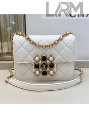 Chanel Quilted Calfskin Flap Bag with Resin Stone Charm AS1889 White 2020 TOP