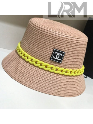 Chanel Straw Bucket Hat with Matte Chain Pink 2021