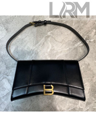 Balenciaga Hourglass Sling Shoulder Bag in Shiny Calf Leather Black/Gold 2020