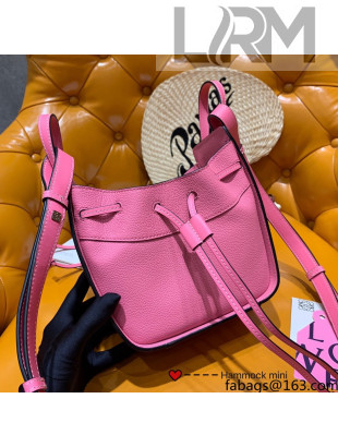 Loewe Mini Hammock drawstring Bag in Grain Calfskin Rouge Pink 2021 TOP