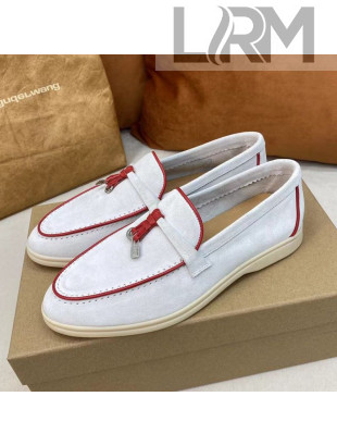 Loro Piana Tassel Suede Flat Loafers White/Red 202101 (For Women and Men)