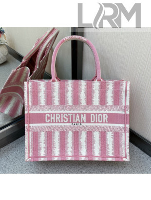 Dior Pink D-Stripes Embroidery Small Book Tote Bag 2021