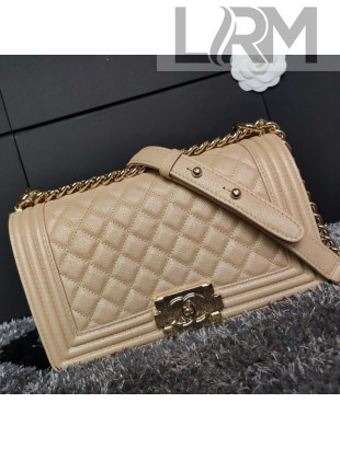 Chanel Iridescent Quilted Grained Leather Classic Medium Boy Flap Bag Beige/Gold 2019