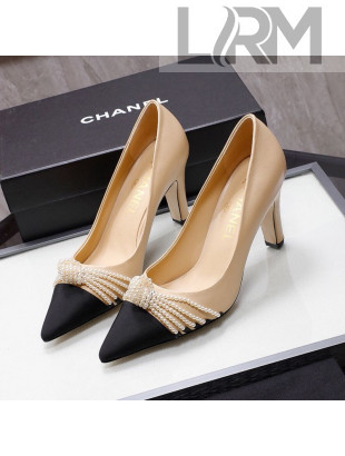 Chanel Suede Kidskin Pumps with Pearl Knot Charm G36391 7.5cm Nude 2021