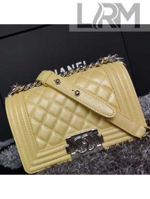 Chanel Iridescent Quilted Grained Leather Classic Small Boy Flap Bag Yellow/Silver 2019