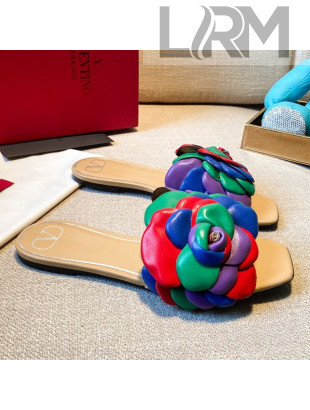 Valentino Atelier Shoe 03 Rose Edition Kidskin Flat Slide Sandal Multicolor 2020