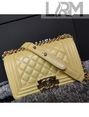 Chanel Iridescent Quilted Grained Leather Classic Small Boy Flap Bag Yellow/Gold 2019