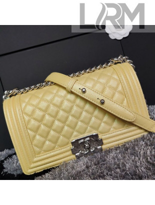 Chanel Iridescent Quilted Grained Leather Classic Medium Boy Flap Bag Yellow/Silver 2019