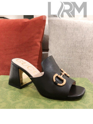 Gucci Leather Slide Sandal with Horsebit Black 2021 10