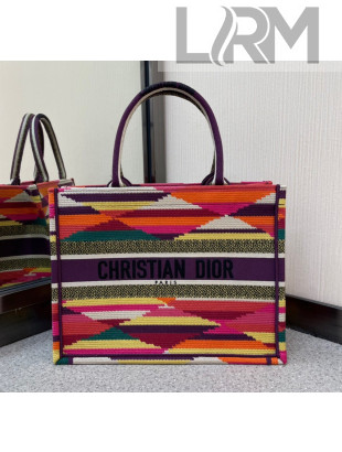 Dior Small Book Tote Bag in Multicolor Rhombus Embroidery 2021