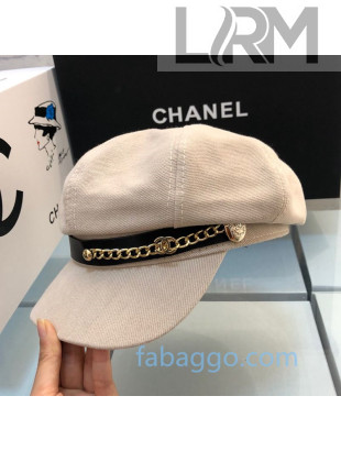 Chanel Canvas Hat with Chain Charm White 2020