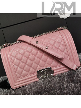 Chanel Iridescent Quilted Grained Leather Classic Medium Boy Flap Bag Pink/Silver 2019