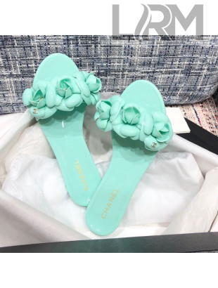 Chanel TPU Camellia Slipper Sandals Green 2020