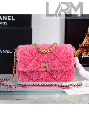 Chanel 19 Shearling Sheepskin Small Flap Bag AS1160 Pink 2020