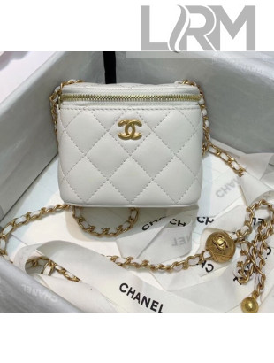 Chanel Lambskin Small Classic Box with Chain And Gold Metal Ball AP1447 White 2020