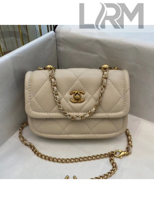 Chanel Quilted Lambskin Belt Bag with Metal Buttons A81018 White 2020