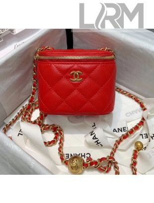 Chanel Lambskin Small Classic Box with Chain And Gold Metal Ball AP1447 Red 2020