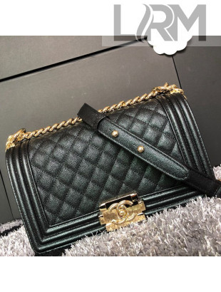 Chanel Iridescent Quilted Grained Leather Classic Medium Boy Flap Bag Black/Gold 2019