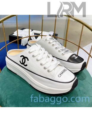 Chanel Canvas Platform Open Back Sneakers Mules White 02 2020