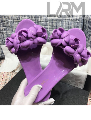 Chanel TPU Camellia Slipper Sandals Purple 2020