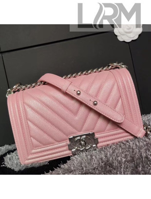 Chanel Iridescent Chevron Grained Leather Classic Medium Boy Flap Bag Pink/Silver 2019