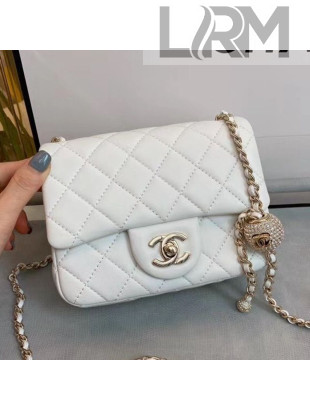 Chanel Quilted Leather Flap Bag with Crystal Ball AS1786 White 2020