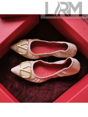 Valentino VLogo Leather Flat Ballerinas Pink 2020