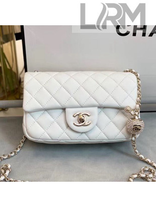 Chanel Quilted Leather Flap Bag with Crystal Ball AS1787 White 2020