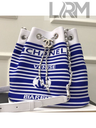 Chanel Knit Stripes Drawstring Bucket Bag AS0464 Blue/White 2019