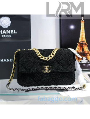 Chanel 19 Shearling Sheepskin Large Flap Bag AS1161 Black 2020