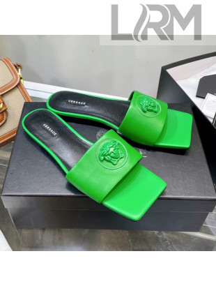 Versace Lambskin Flat Side Sandals Green 2022 032641