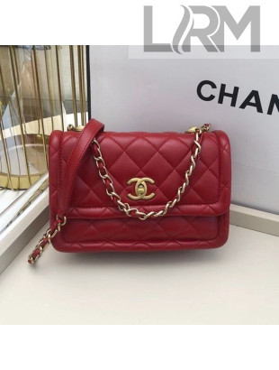 Chanel Quilted Lambskin Medium Flap Bag with Metal Button AS2055 Red 2020 TOP