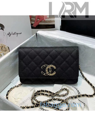 Chanel Quilted Grained Calfskin Wallet on Chain AP1794 Black 2020