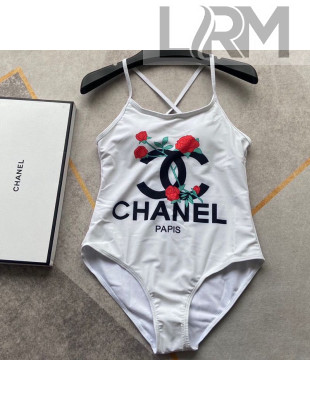 Chanel One-Piece Flower Swimwear CHS15 White 2021