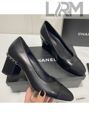 Chanel Laminated Lambskin Chain Pumps 6cm G37164 Black 2021
