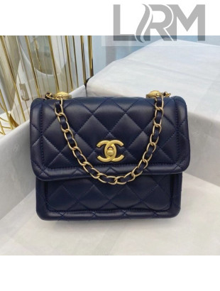 Chanel Quilted Lambskin Small Flap Bag with Metal Button AS2054 Navy Blue 2020 TOP