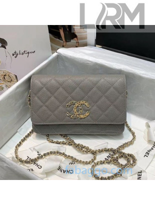 Chanel Quilted Grained Calfskin Wallet on Chain AP1794 Gray 2020