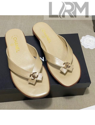 Chanel Lambskin Flat Thong Slide Sandal Beige 2021 02