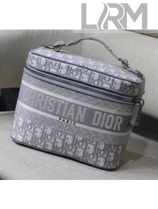 Dior DiorTravel Vanity Case Bag in Embroidered Oblique Canvas Grey 2020