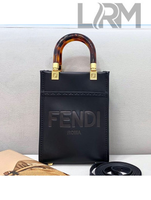 Fendi Sunshine Leather Mini Shopper Tote Bag Black 2021