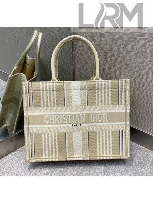 Dior Small Book Tote Bag in Beige Stripes Canvas 2021