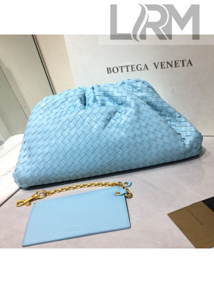 Bottega Veneta The Large Pouch Clutch in Woven Lambskin Light Blue 2020
