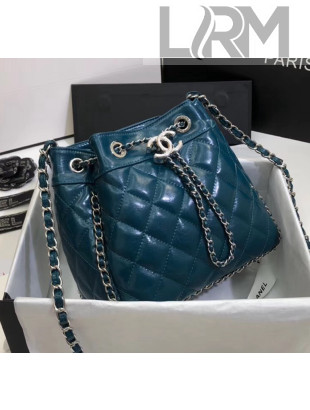Chanel Aged Calfskin Drawstring Bag With Chain Edge AS1803 Blue 2020