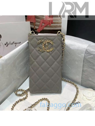 Chanel Quilted Grained Calfskin Phone Holder with Chain AP1836 Gray 2020