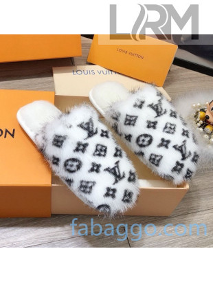 Louis Vuitton Monogram Mink Fur and Wool Homey Flats Mules White 2020