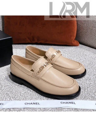 Chanel Shiny Calfskin Loafers G37430 Beige 2021 