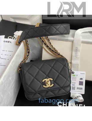 Chanel Quilted Calfskin Flap Bag with Chain Tassel Strap AS2051 Black 2020
